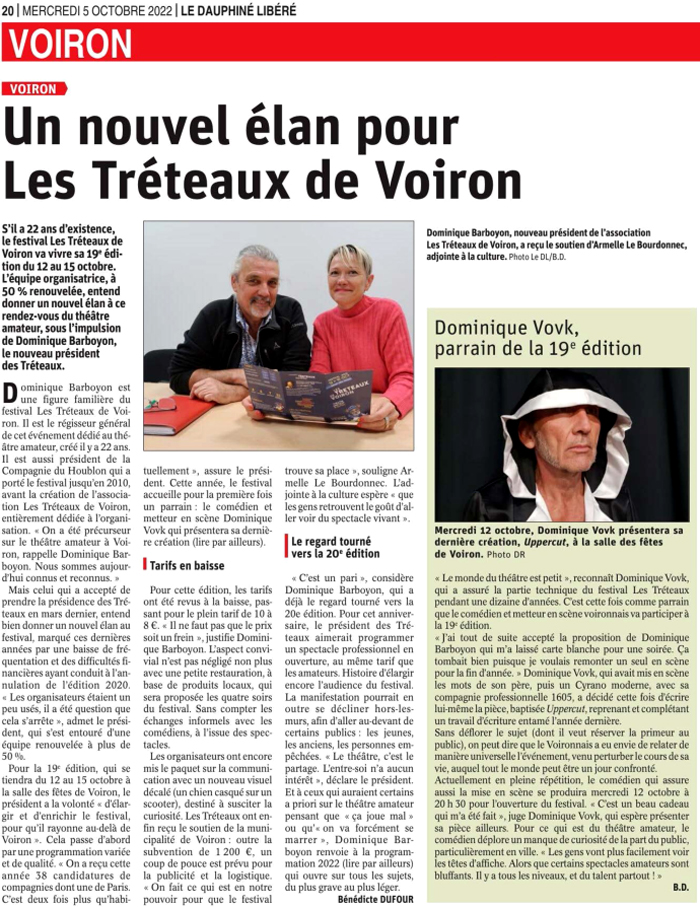 Les Tréteaux de Voiron - Le Dauphiné Libéré du 05-10-2022